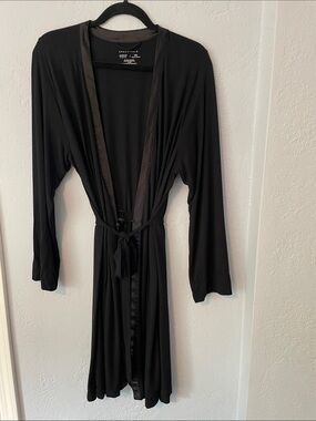 Alfani Black Satin-Trim Wrap Robe